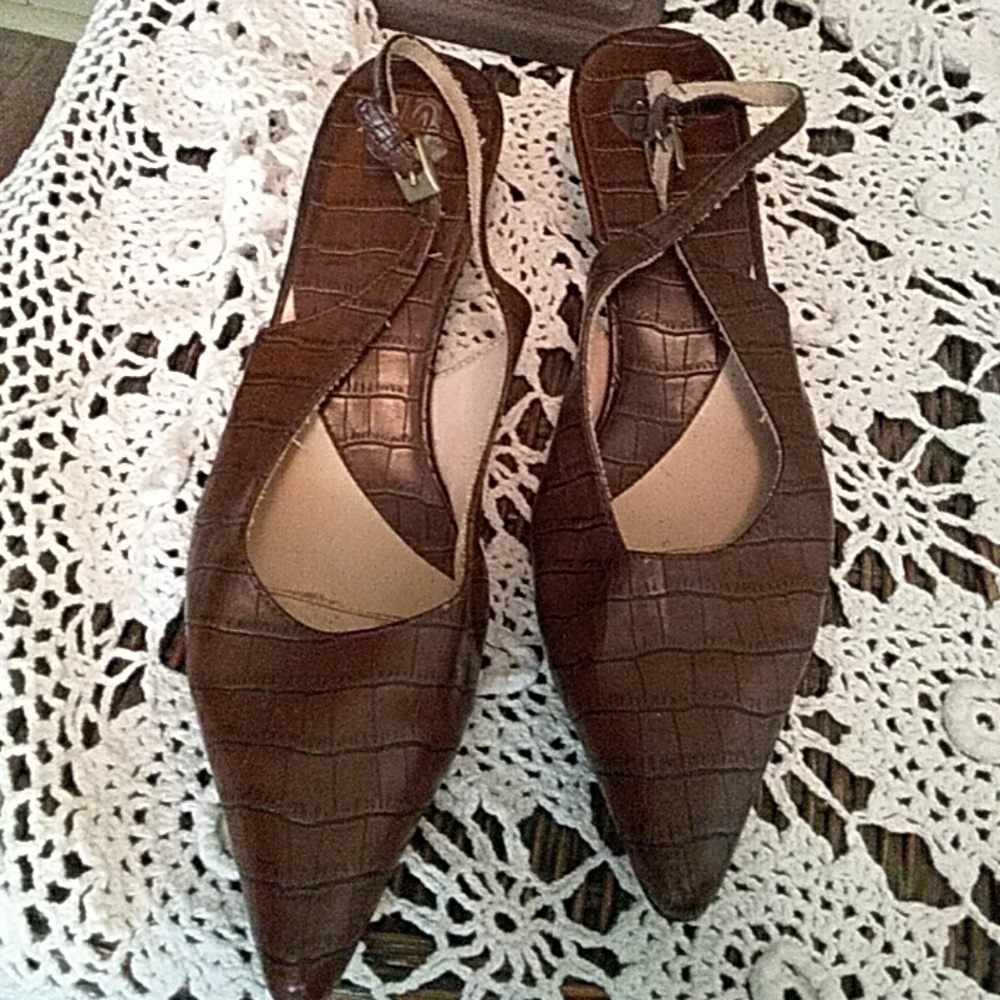 Brown sling back pumps